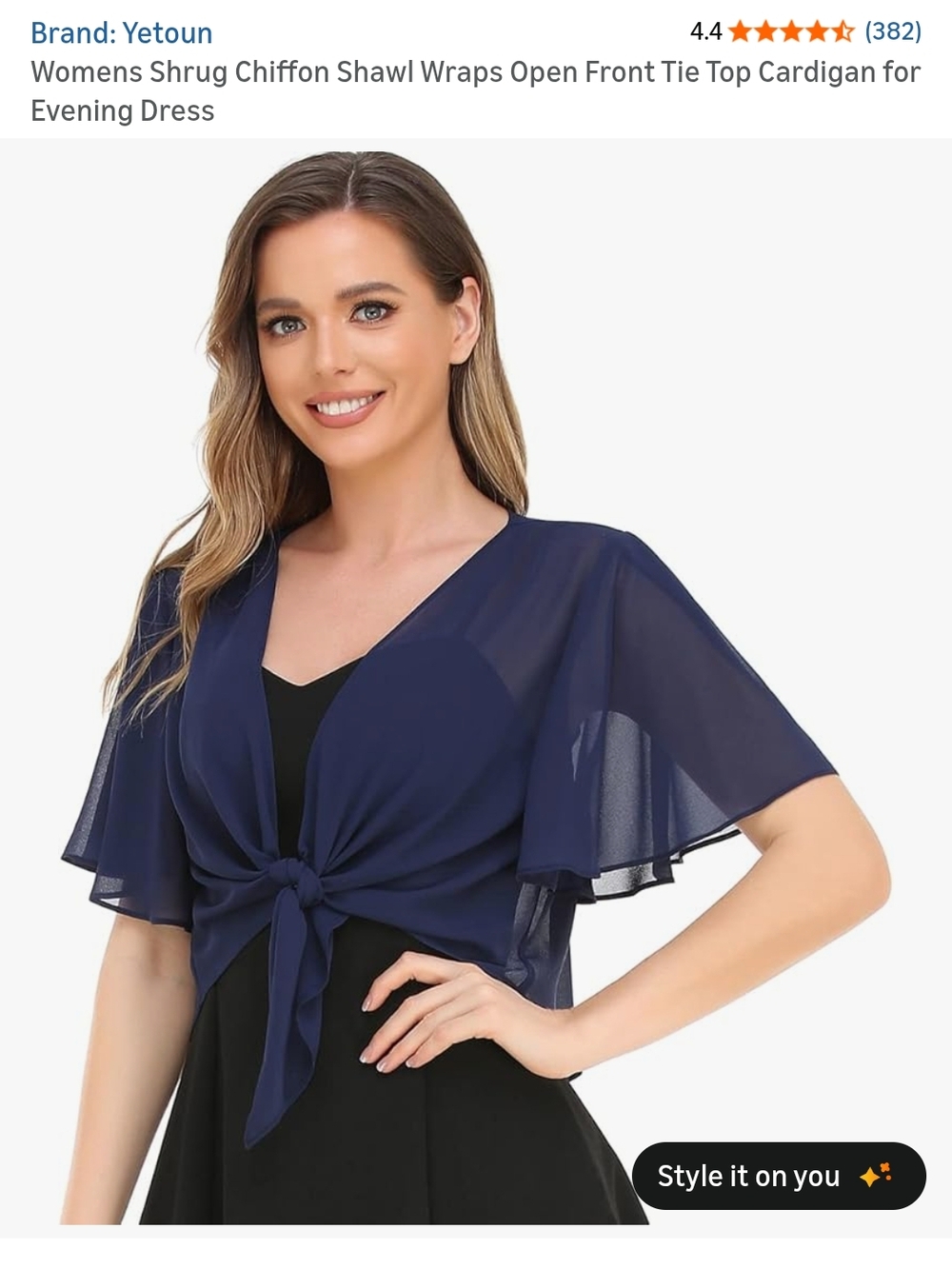 Yetoun Navy Chiffon Tie-Front Shrug